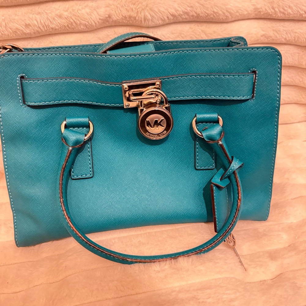 Michael Kors Turquoise Saffiano leather Hamilton tote bag .Gold Hardware - Picture 2 of 11